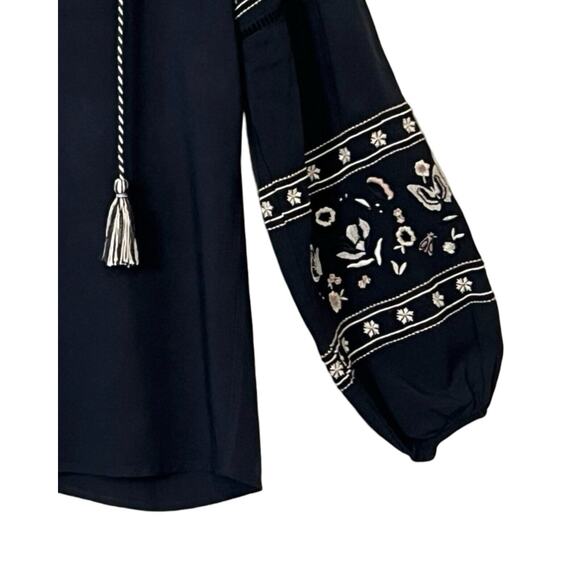 Abercrombie Fitch Womens Top Size S Dark Blue Boho Embroidered Tassel Loosefit - Picture 5 of 9